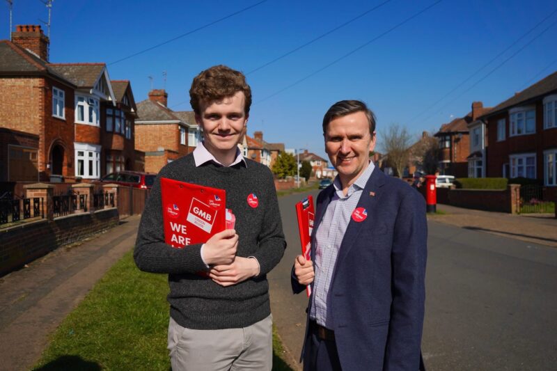Sam Carling and Andrew Pakes out campaigning